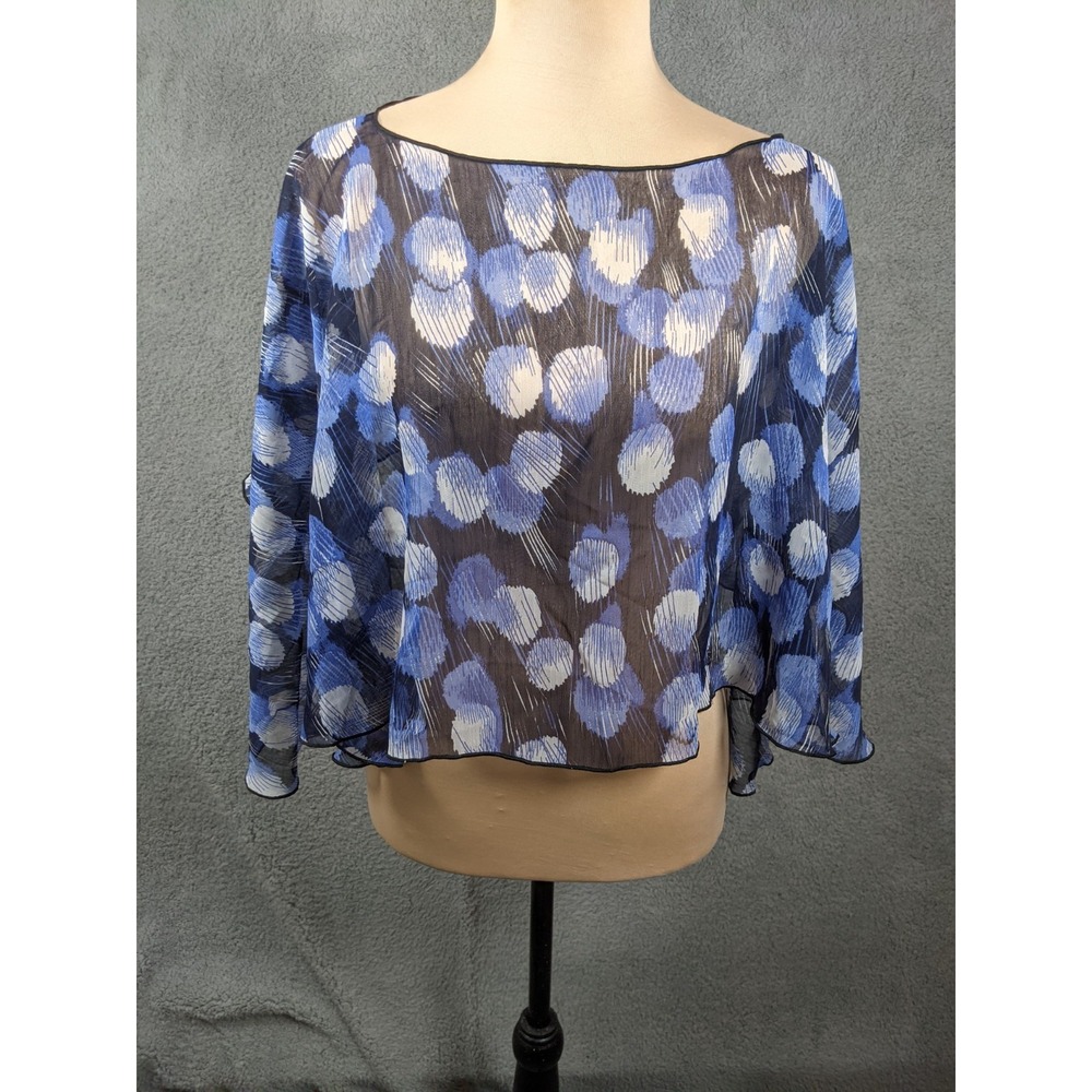 GANZ Swimwear Top Cover Up Womens One Size Black Blue White Sheer Circle Print